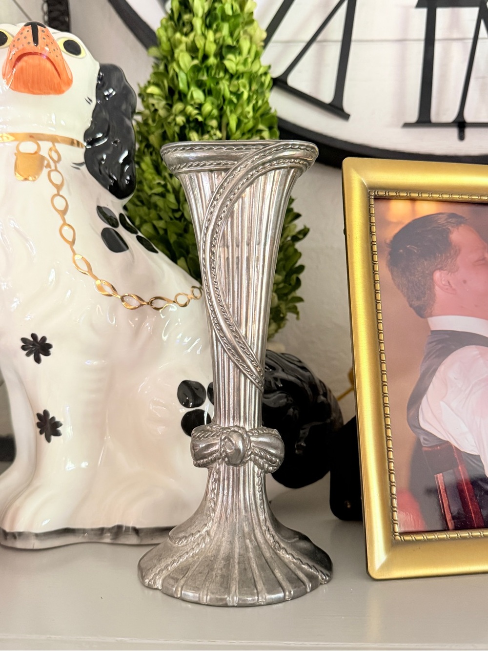 Vintage Silver Fluted Bud Vase with Rope Bow Design - Picture 13 of 15